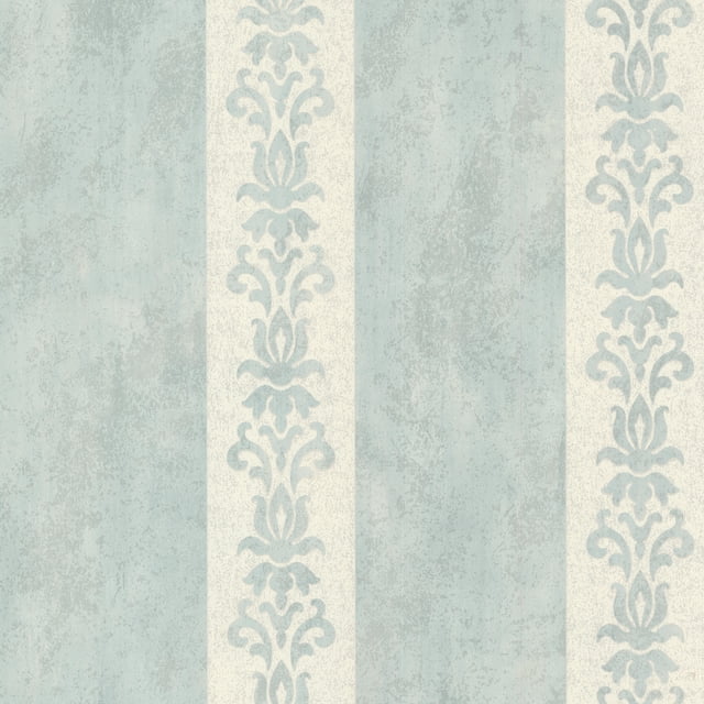 James Parisi Light Blue Embellished Damask Stripe Wallpaper