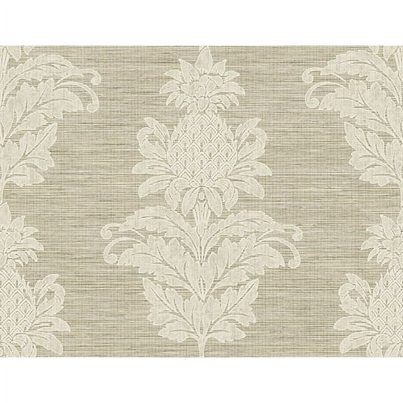 Kenneth James Pineapple Grove Gold Damask Unpasted Acrylic Coated Wallpaper, 27-in by 27-ft, 60.8 sq. ft.