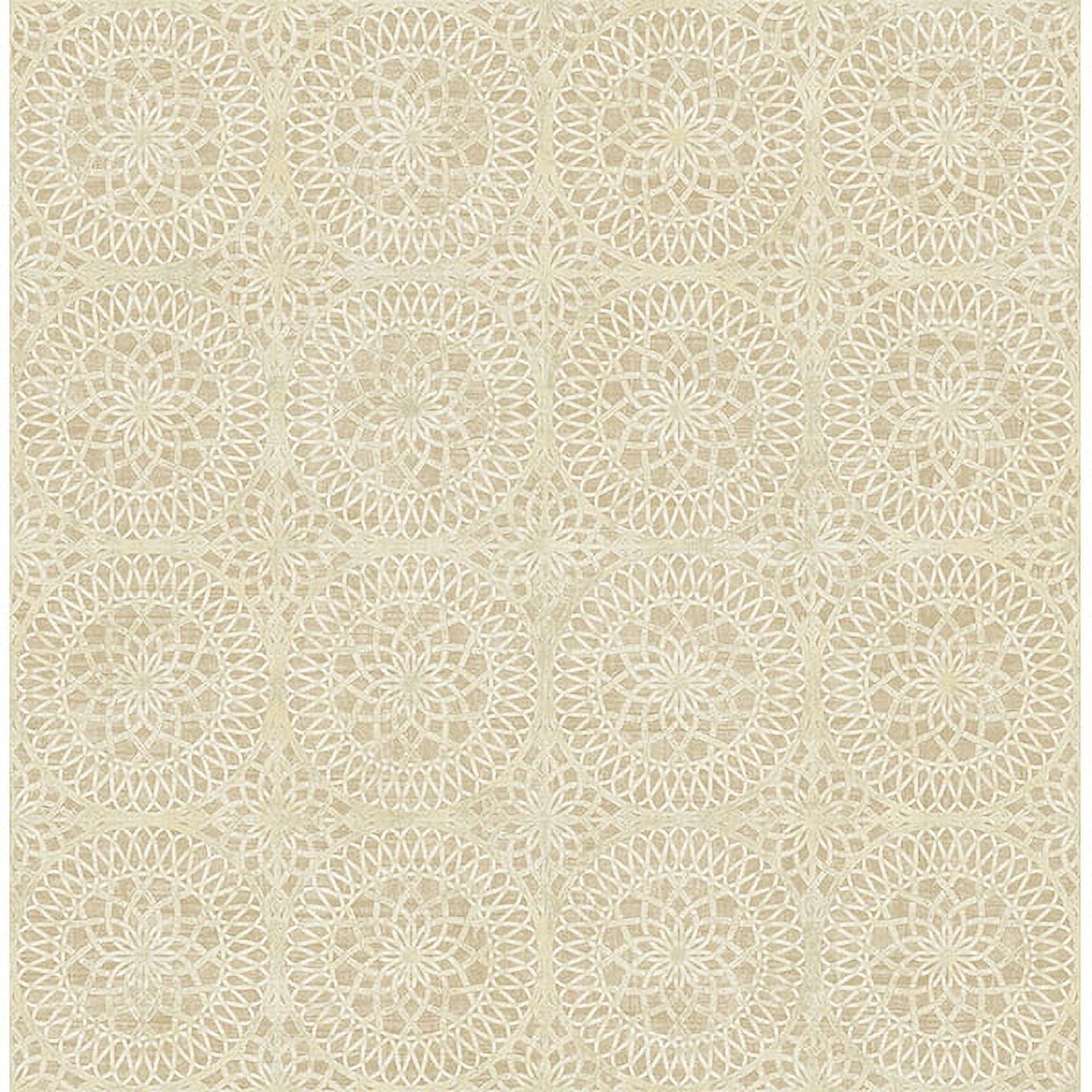 Beige Vinyl-Coated Medallion Wallpaper, 20.5-in by 33-ft