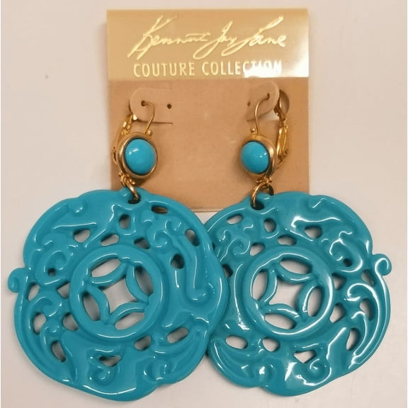 Kenneth Jay Lane Gold Plated Blue Turquoise Resin Drop Wire Pierced Earrings
