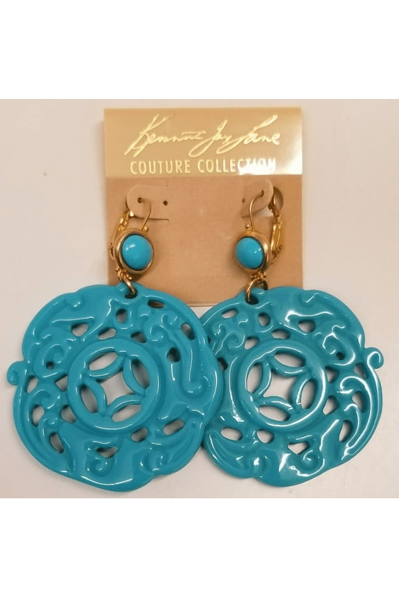 Gold Plated Blue Turquoise Resin Drop Wire Pierced Earrings