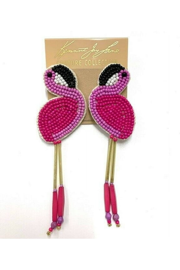 Pink Flamingo Bead Drop Pierced Earrings