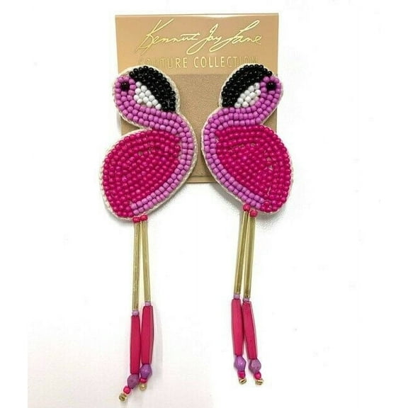 Kenneth Jay Lane Pink Flamingo Bead Drop Pierced Earrings