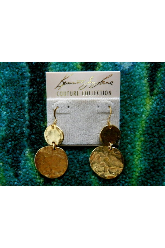 Satin Gold Plated Hammered Coin Drop Fishhook Pierced Earrings
