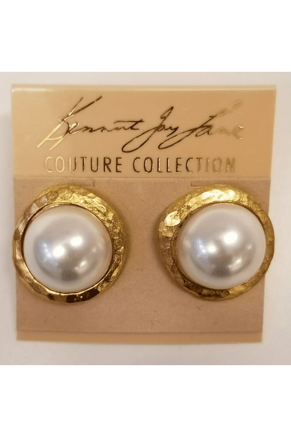 Satin Gold Plated Simulated Pearl Clip Earrings