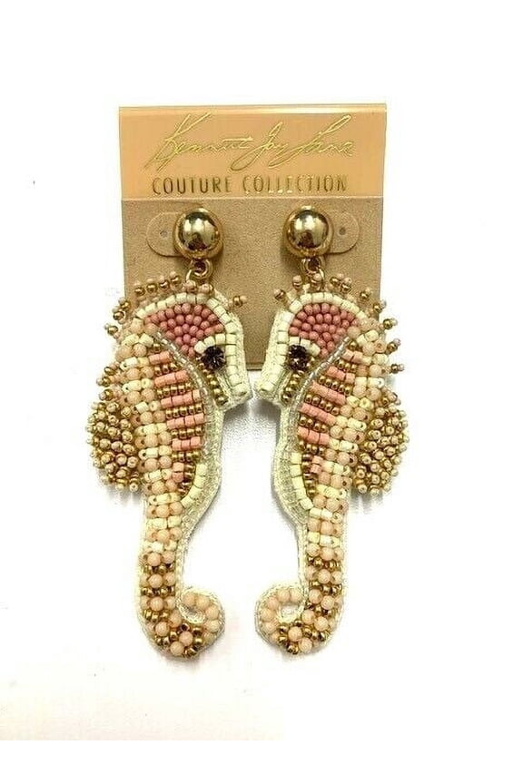Seahorse Bead Gold Plated Drop Pierced Earrings