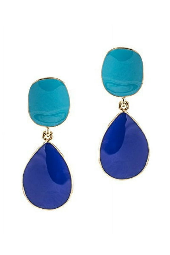 Turquoise Lapis Enamel Drop Pierced Earrings
