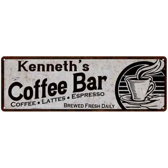 Kenneth's Coffee Bar Sign Kitchen Decor 8x24 108240007222