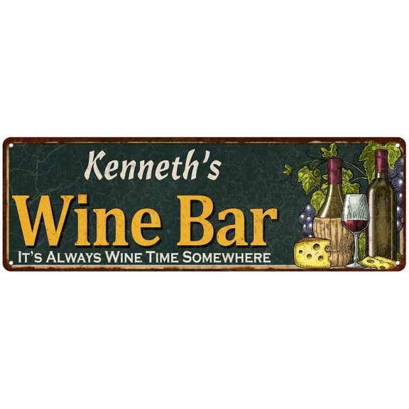 Kenneth's Wine Bar Green Chic Sign Home Kitchen Decor 6 x 18 High Gloss Metal 206180001222
