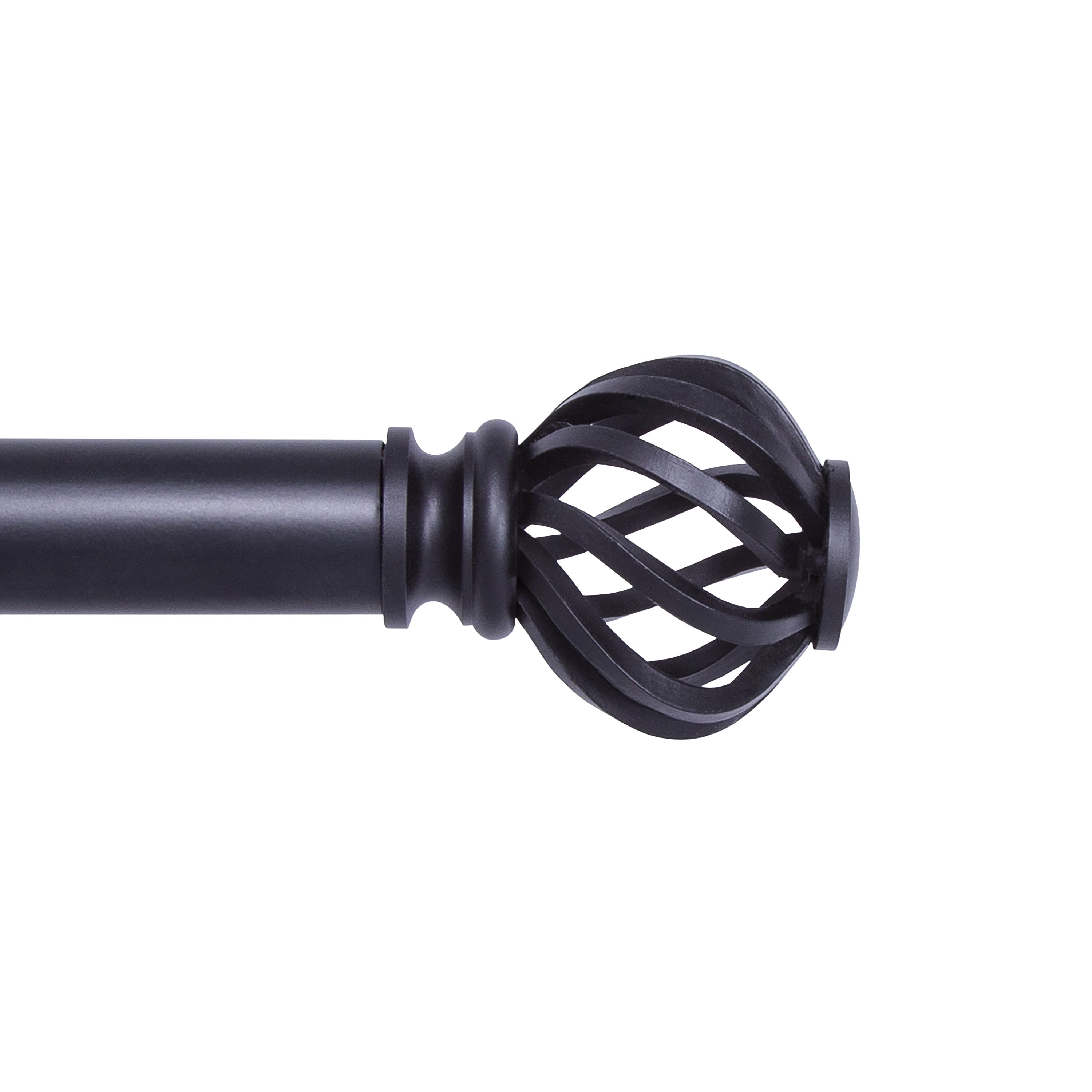 Kenney 1" Diameter Curtain Deco Rod 30" x 84", Modern Single Curtain Rod, Plastic Finial, Cage Style, Black