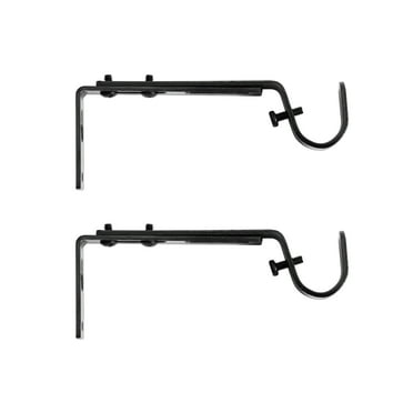 Kenney 3/4" Adjustable 4.5-6.125" Steel Curtain Rod Mounting Brackets, Set of 2, Black