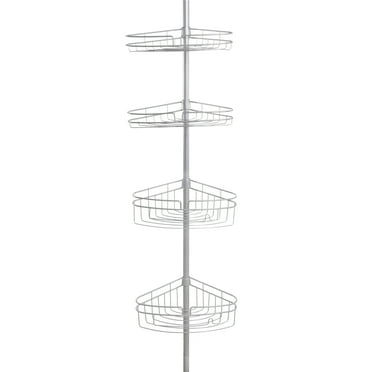 Kenney® 4-Tier Spring Tension Shower Corner Pole Caddy with Razor Holder, Satin Nickel