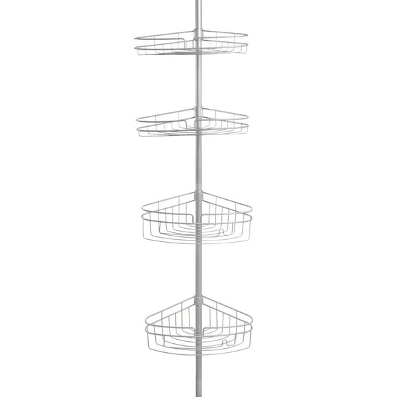 Kenney® 4-Tier Spring Tension Shower Corner Pole Caddy with Razor Holder, Satin Nickel