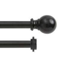 Kenney 5/8" Matte Black Ball Double Curtain Rod, 66-120"