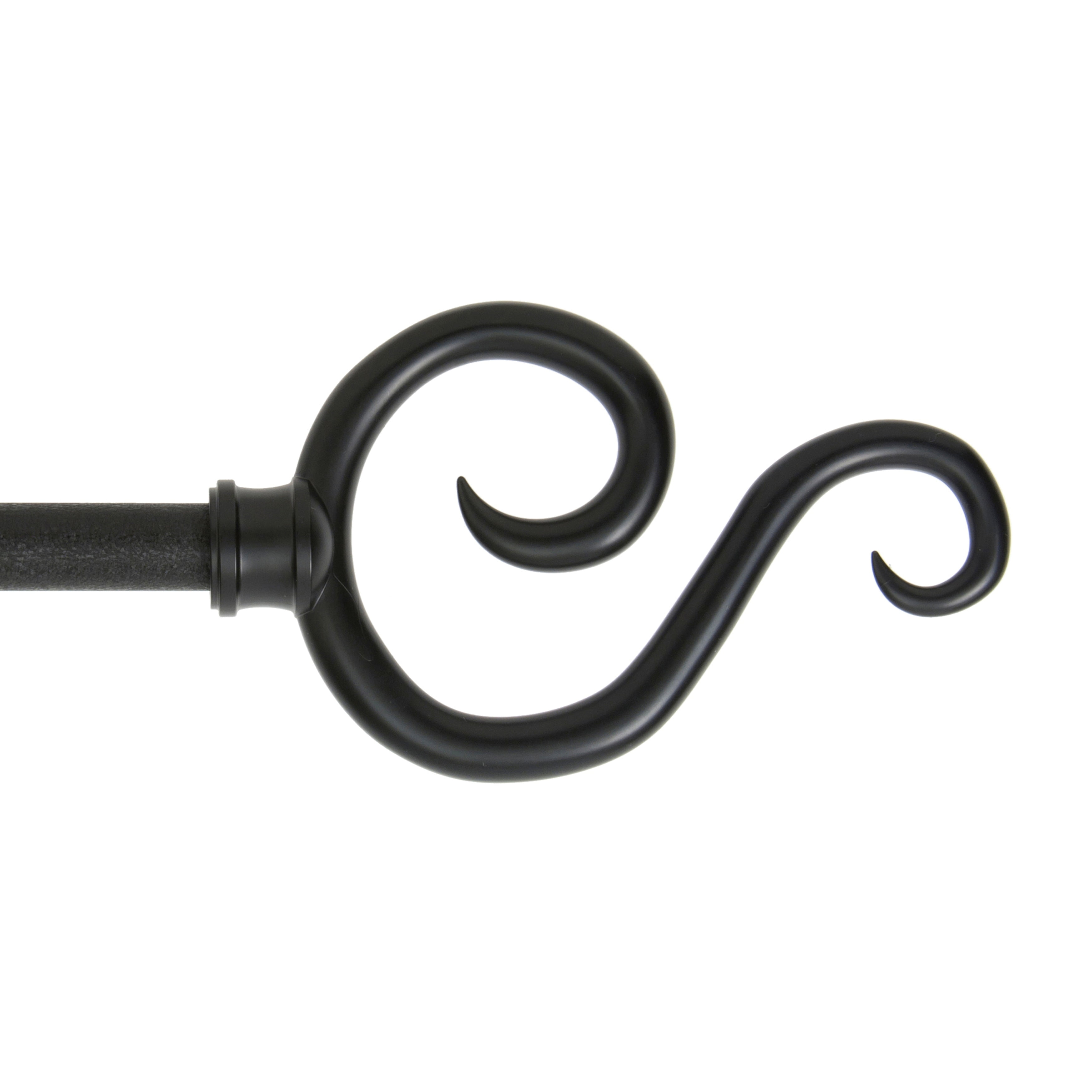Black Scroll Hook Adjustable Curtain Rod with Plastic Finials