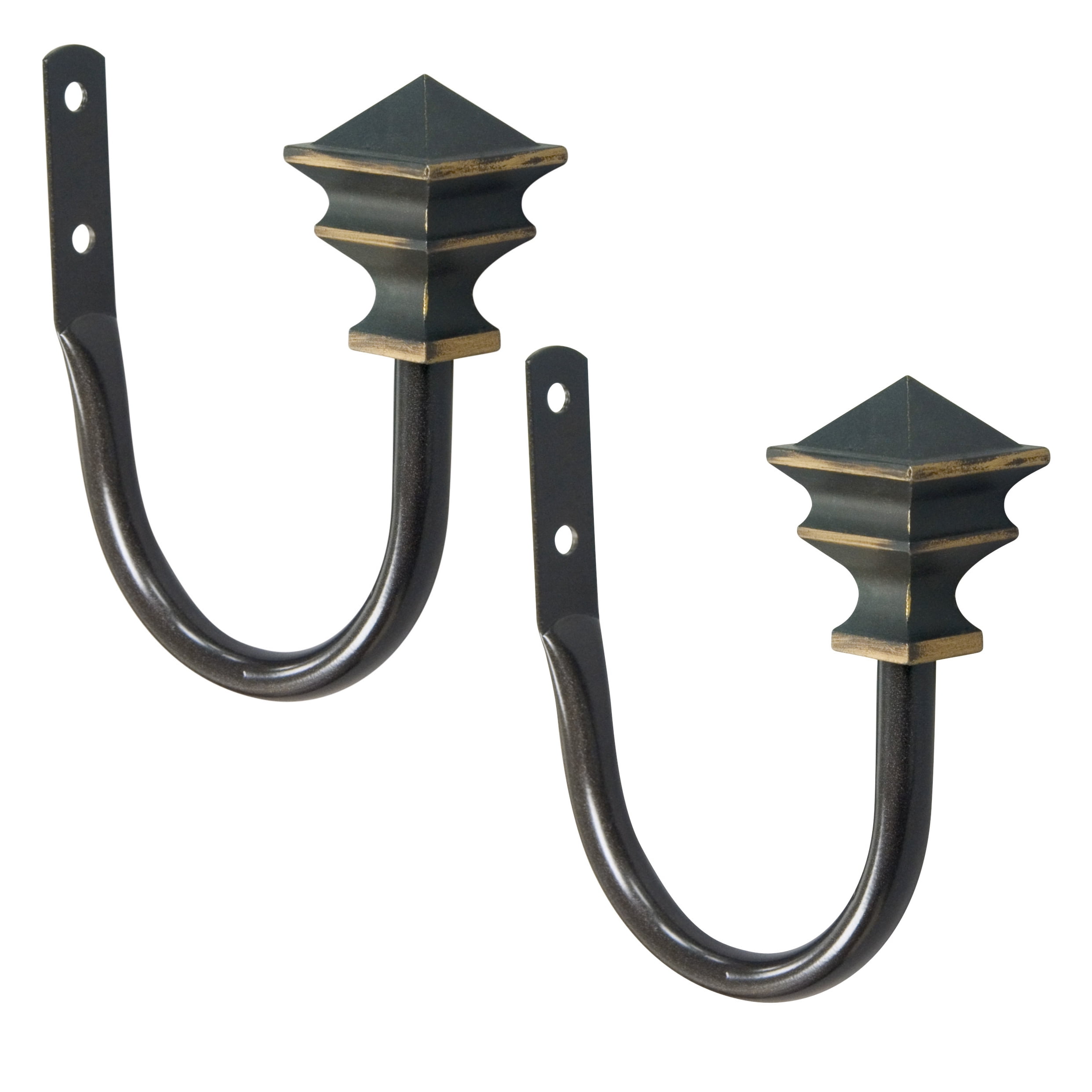 Kenney Arts & Crafts Square End Decorative Holdback Set for Curtains and Drapes, Oil Rubbed Bronze, Set of 2