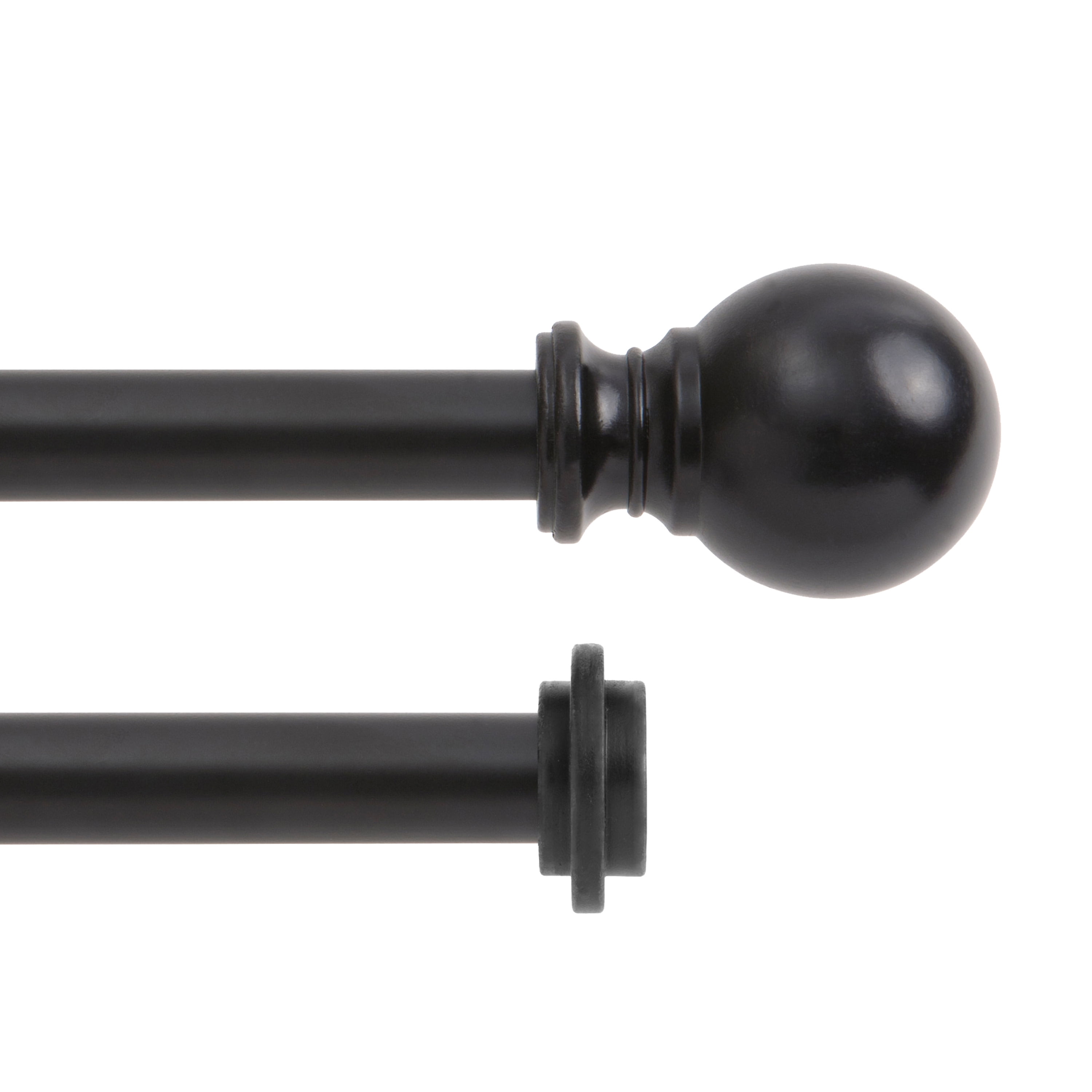 Kenney Ball 5/8" Standard Decorative Window Double Curtain Rod, 36-66", Matte Black