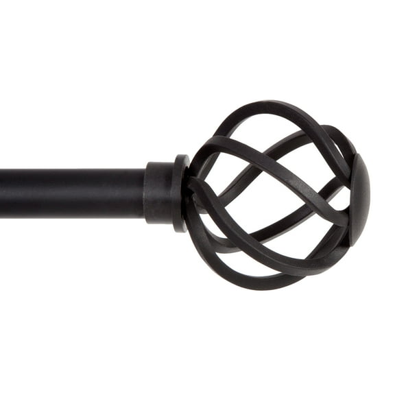 Kenney Cage 90-130" Steel Adjustable Curtain Rod, 5/8" Dia., Black