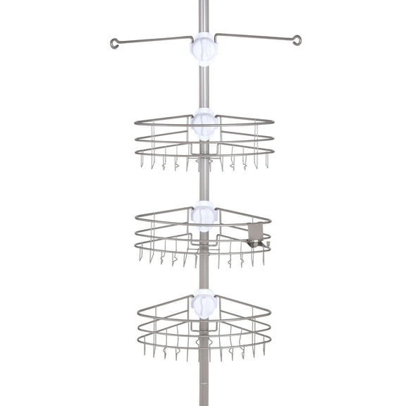 Kenney® EasySlide™ 4-Way Adjustable Corner Pole Caddy, Brushed Nickel