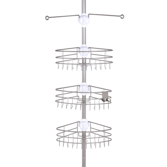 Kenney® EasySlide™ 4-Way Adjustable Corner Pole Caddy, Brushed Nickel
