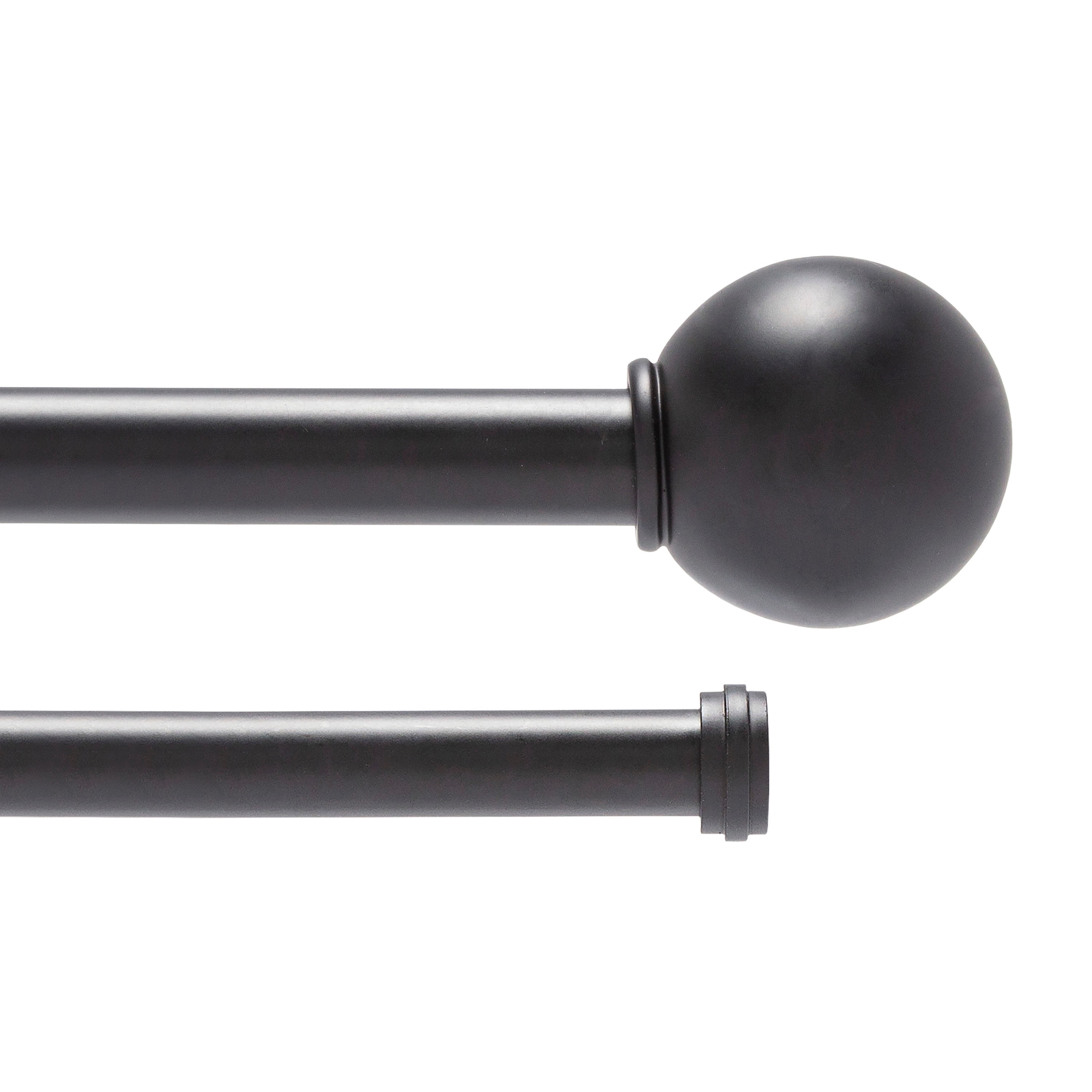 Matte Black Adjustable Double Curtain Rod with Decorative Finials
