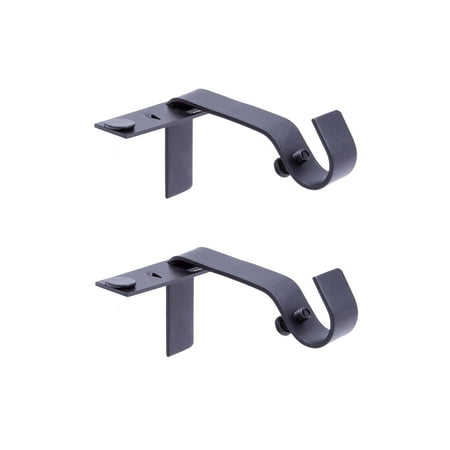 Kenney Fast Fit 5/8" No Measure Curtain Rod Brackets, Set of 2, Matte Black