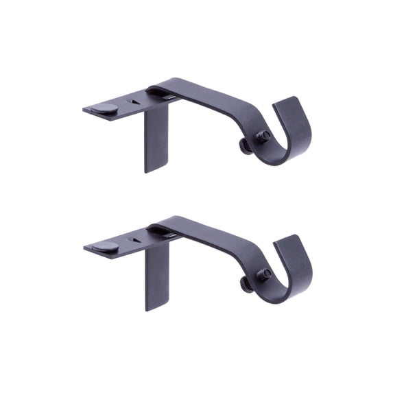 Kenney Fast Fit 5/8" No Measure Curtain Rod Brackets, Set of 2, Matte Black