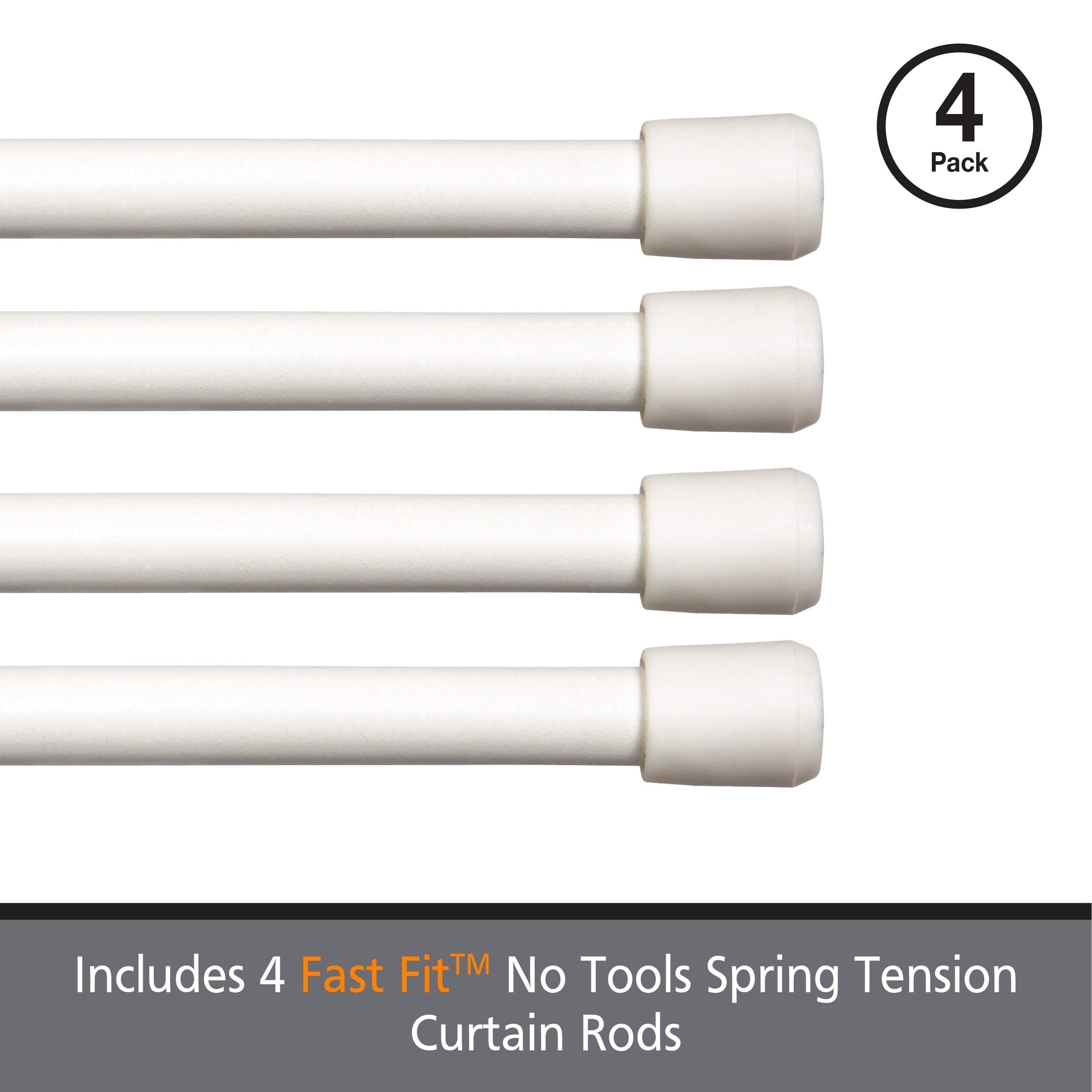 Kenney Fast Fit No Tools 7/16" Spring Tension Rod, 4Pack 1828" White