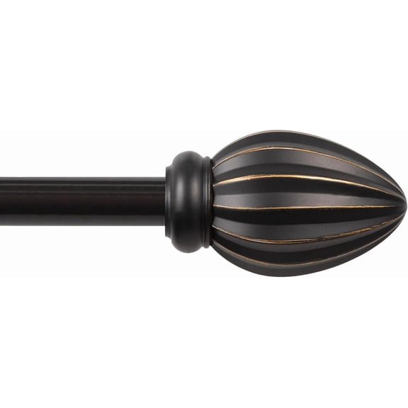 Kenney KN75247 Fast Fit Easy Install Bailey Fluted End Decorative Window Curtain Rod, 66-120" Adjustable Length, Oil Rubbed Bronze Finish, 5/8" Diameter Steel Tube