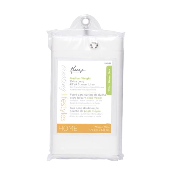 Kenney  Medium Weight Extra Long PEVA Shower Curtain Liner, 70" W x 78" H - White