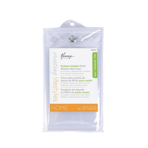 Kenney  Medium Weight PEVA Stall Shower Curtain Liner, 42" W x 72" H - Clear