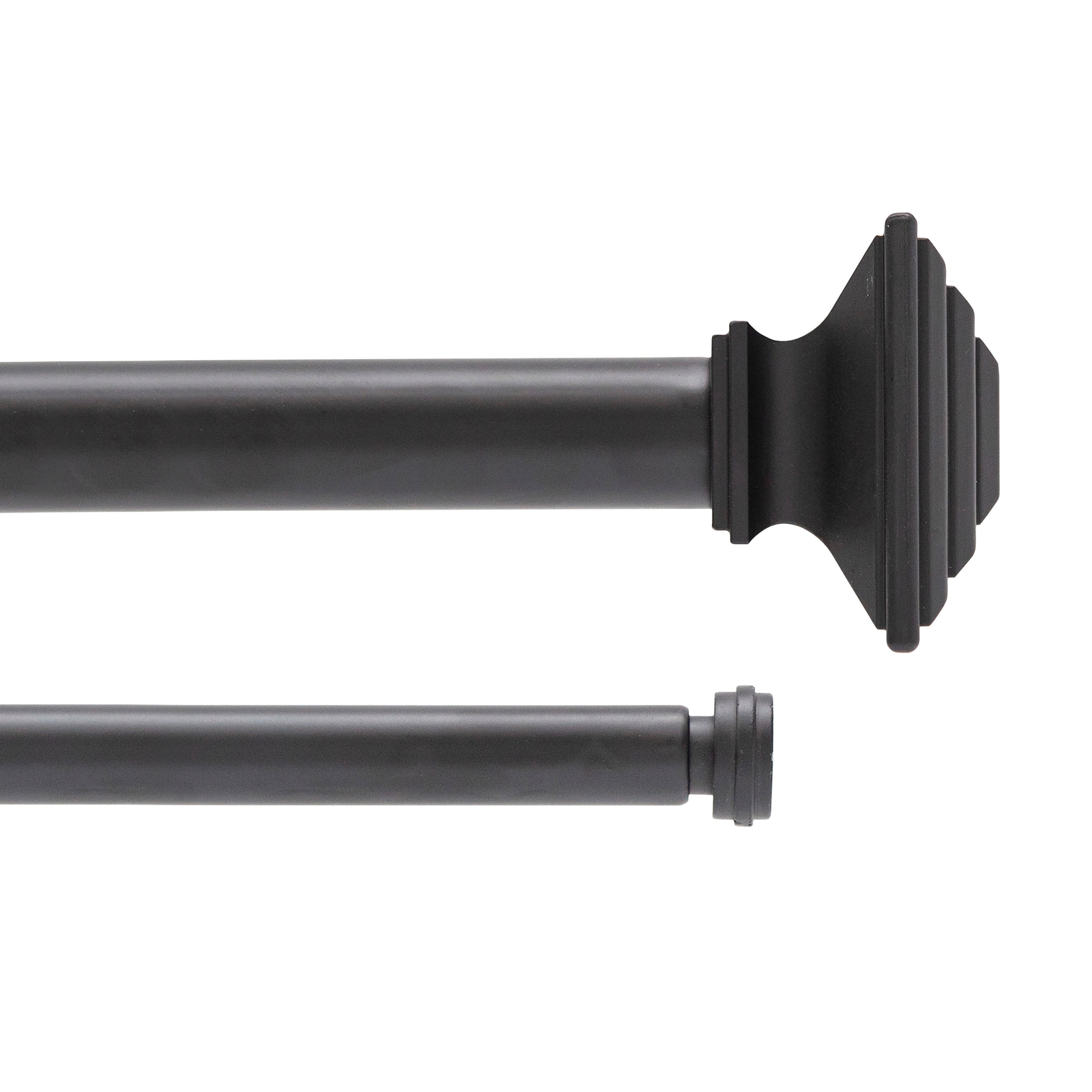 Kenney Mission Black Adjustable Double Curtain Rod with Square Finials
