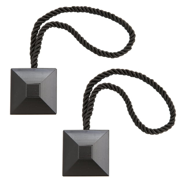 Kenney Modern Square End Decorative Magnetic Rope Tieback Set for Curtains and Drapes, Black, Set of 2