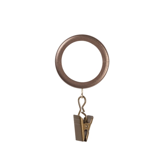 Kenney Ribbed Clip Rings for 1-1/4" Diameter Curtain Rods, Rustic Copper, 7-Pack