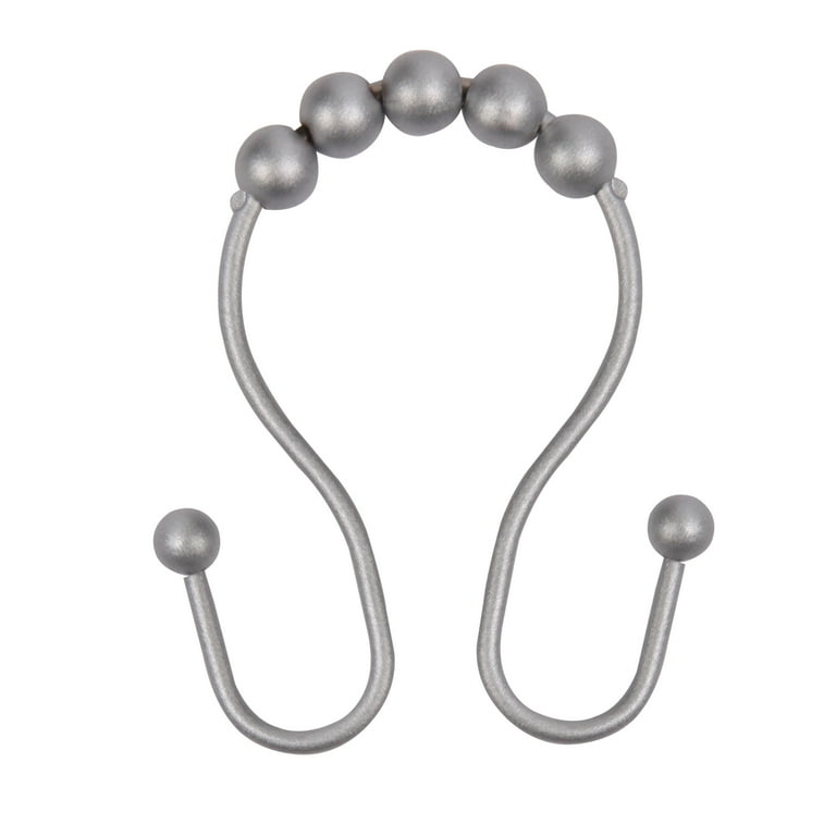 Kenney® Rust-Proof Aluminum Beaded Roller Shower Curtain Double Hooks, Set  of 12, Matte Grey