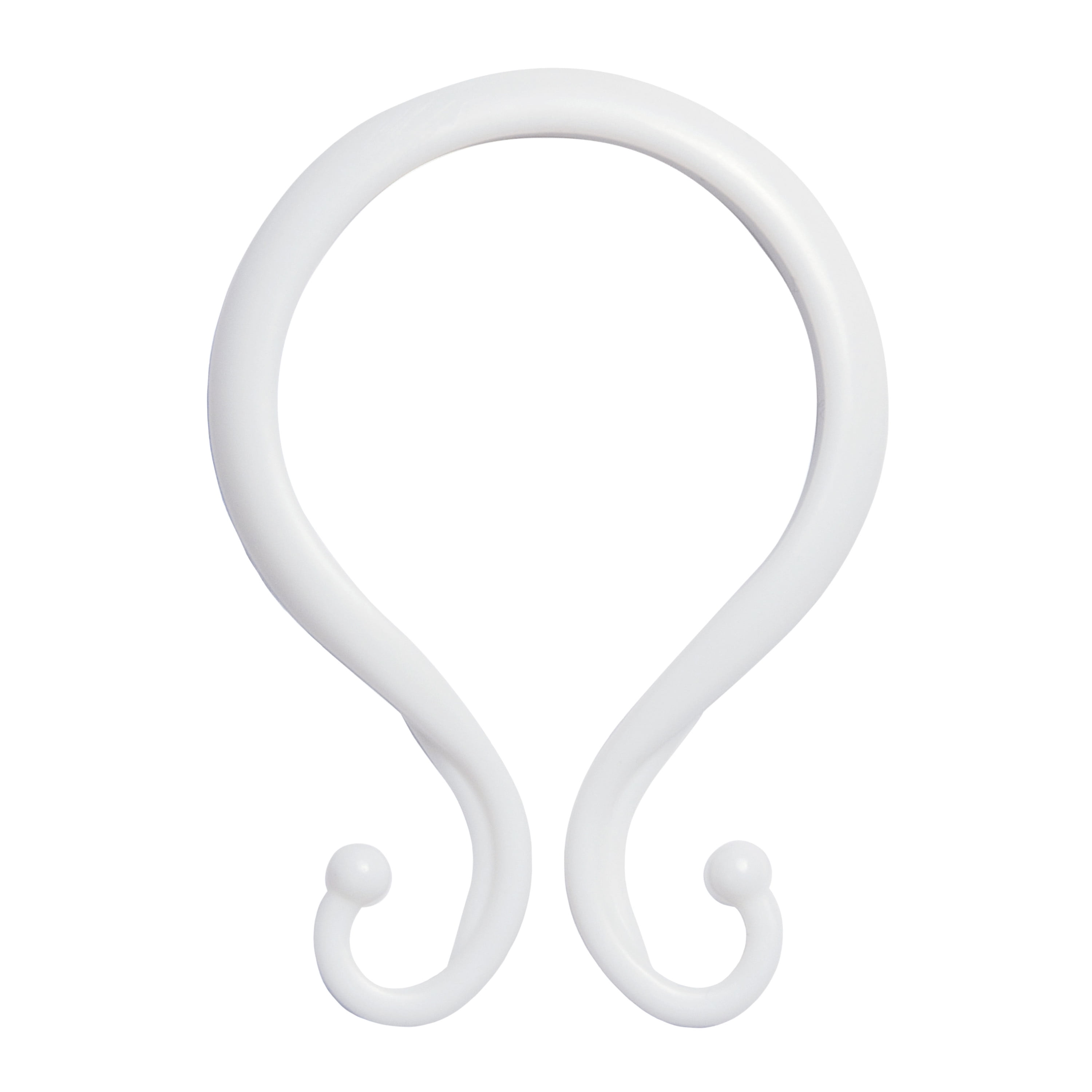 White Plastic Rust-Proof Double Shower Curtain Hooks, Set of 12