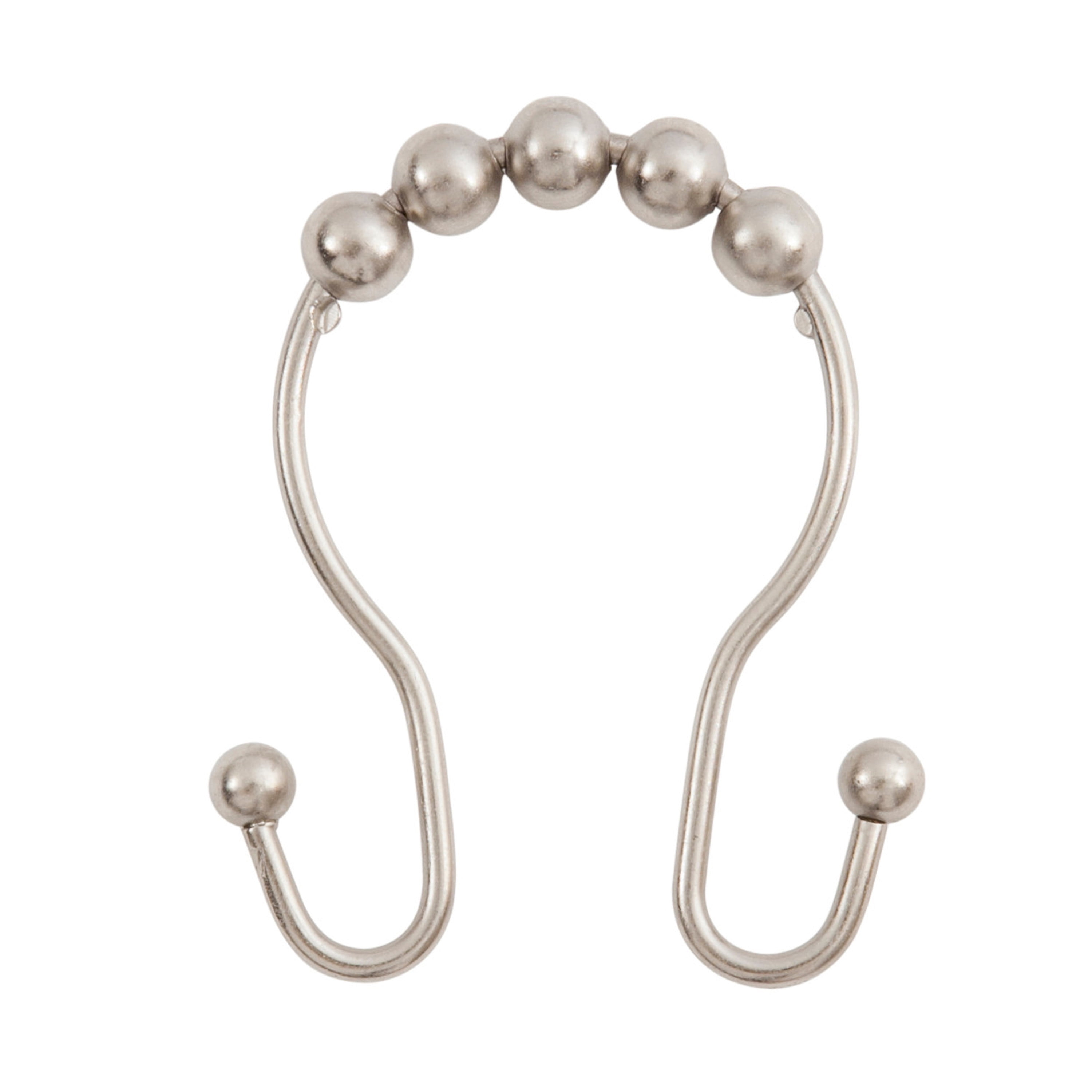 Brushed Nickel Beaded Double Shower Curtain Hooks Set of 12
