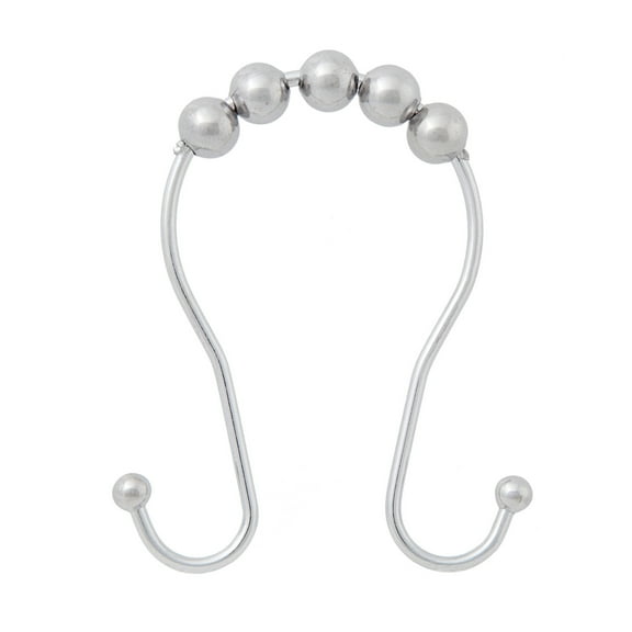 Kenney Rust-Resistant Metal Beaded Roller Ball Shower Curtain Double Hooks, Set of 12, Chrome