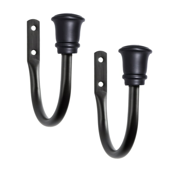 Kenney Trumpet Cap End Decorative Holdback Set for Curtains and Drapes, Black, Set of 2