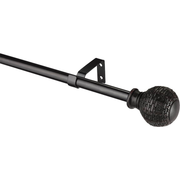 Kenney Woven Ball Standard Decorative Curtain Rod - Adjustable Metal, Hardware Included - 48-86", Weathered Brown
