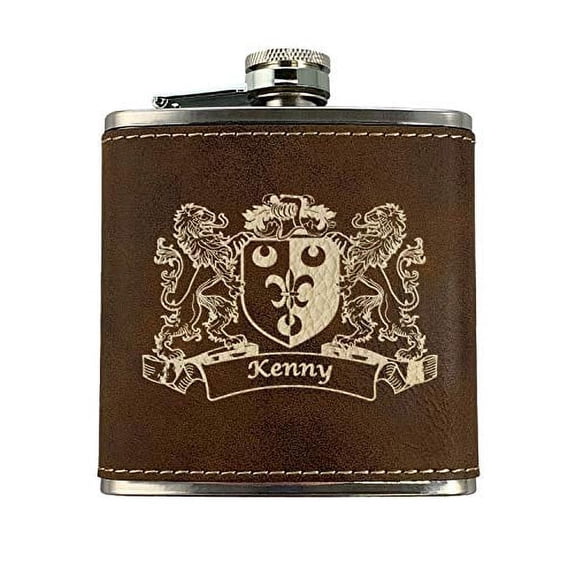 Kenny Irish Coat of Arms Leather Flask - Rustic Brown