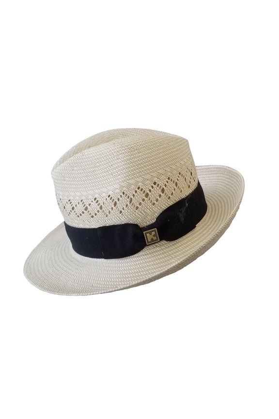 Fedora, Classic Panama Style Hat, 100% 3-bu Toyo, Elegant and Tasteful PAN53 (Ivory Vented, X-Large)