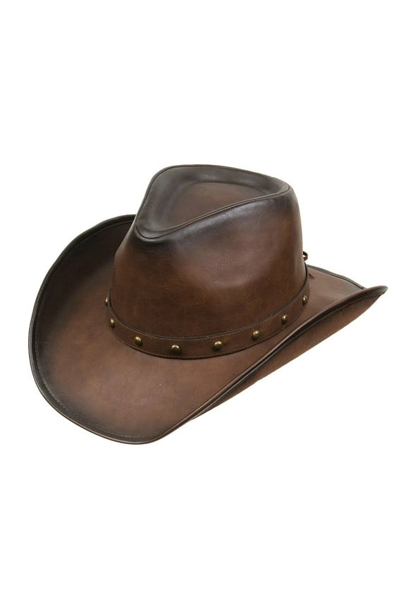 Men's Faux Leather Western Hat DL10 Cowboy Style (Distressed Brown,X-Large)