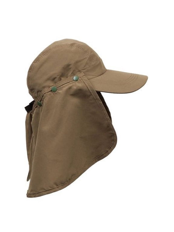 Men's Polycotton Baseball Cap with Detachable Neck Shield Landscaper, Painter, Construction, Outdoor Workers, LTC NC38 (Khaki,Small / Medium)