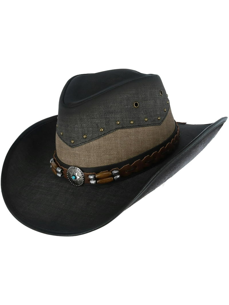 Kenny K Vegan Leather Western Hat with Beaded Hatband (Men