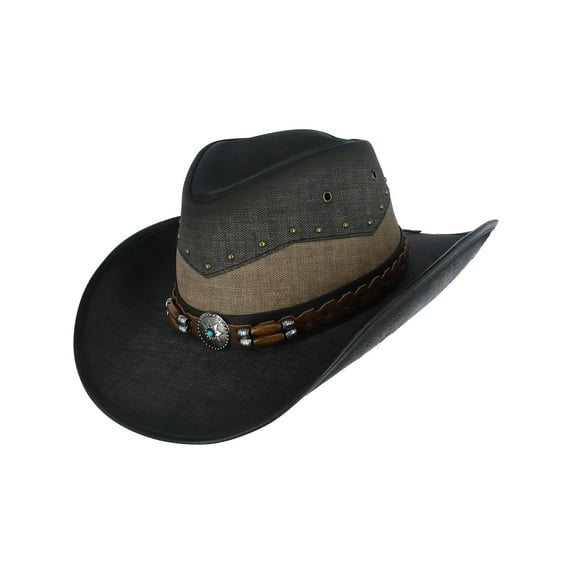 Kenny K Vegan Leather Western Hat with Beaded Hatband (Men)