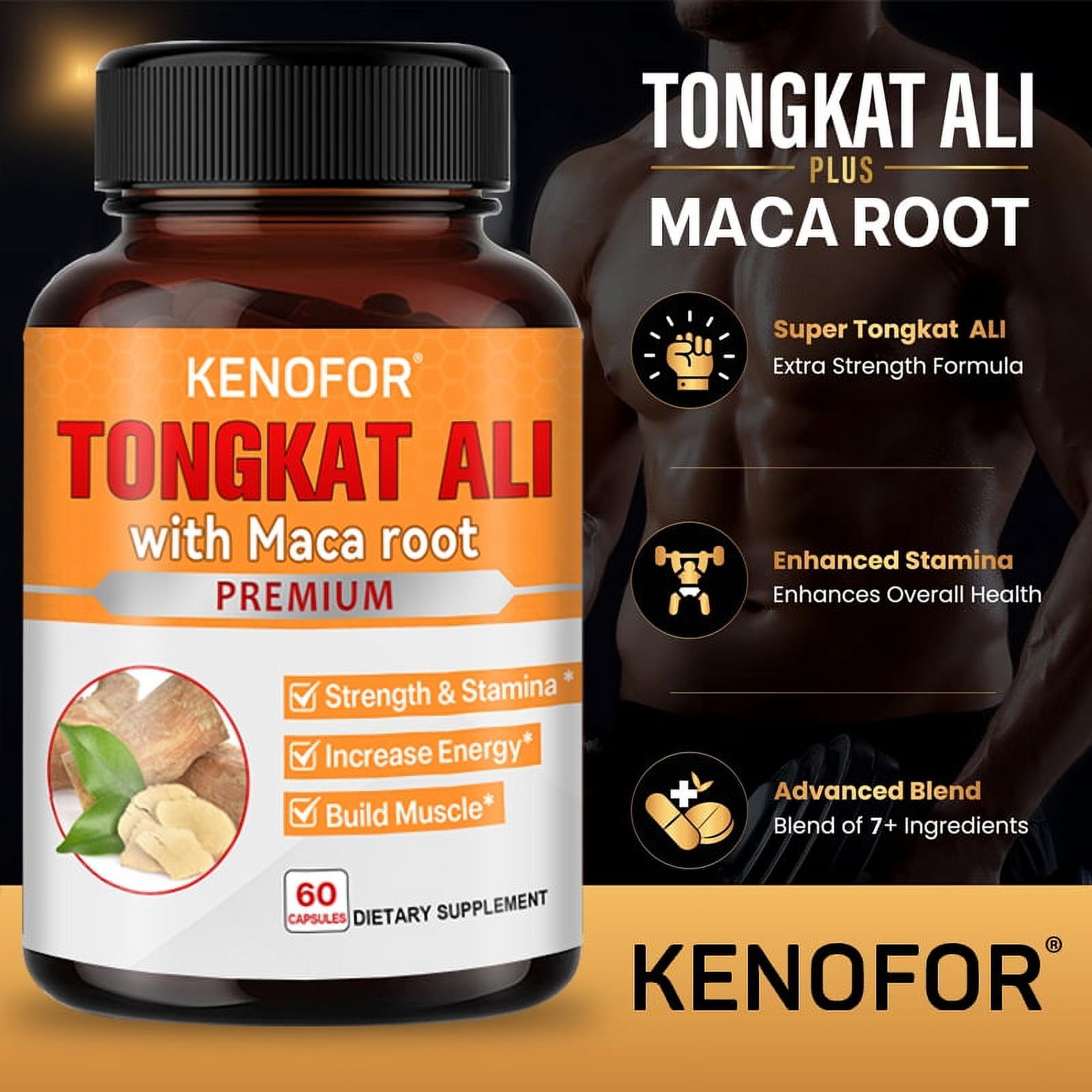 Kenofor Premium Tongkat Ali 2001 Extract Capsules with Maca Root, Epimedium, Tribulus