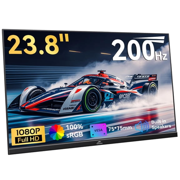 Kenowa 23.8" Large Portable Monitor 200Hz FHD 1080P IPS Freesync USB-C HDMI External Gaming Monitor with Dual Speakers Adjustable Stand, Second Display for Laptop Phone PC Computer Mac Xbox PS4