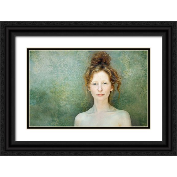 Kenp 24x17 Black Ornate Wood Framed with Double Matting Museum Art Print Titled - Lucy I