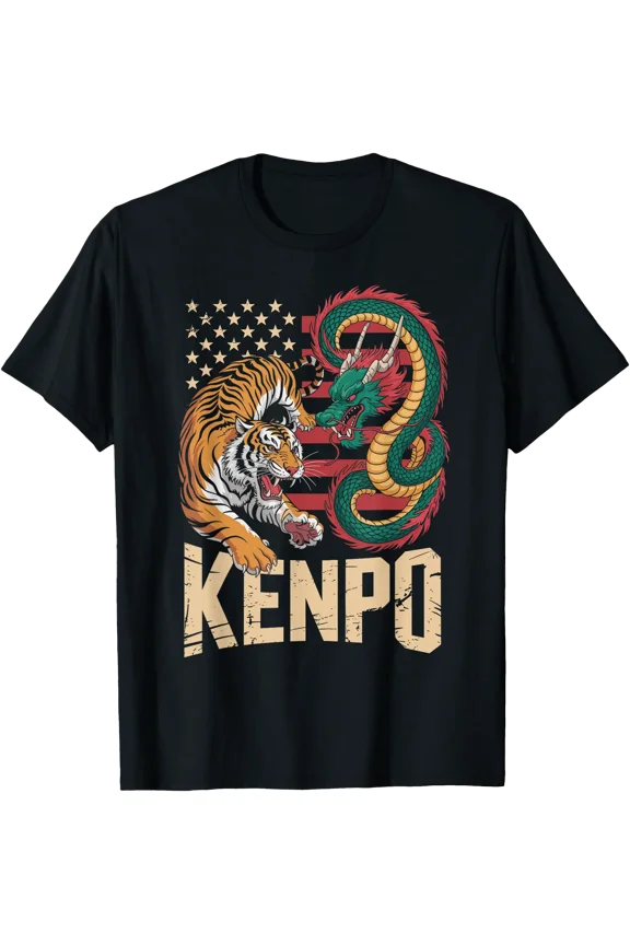 Kenpo Karate American Flag Dragon and Tiger Martial Arts T-Shirt